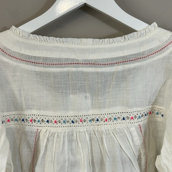 Free People Ready For You Blouse White Billowy relaxed fit embroidered Sz S NEW - Picture 9 of 13
